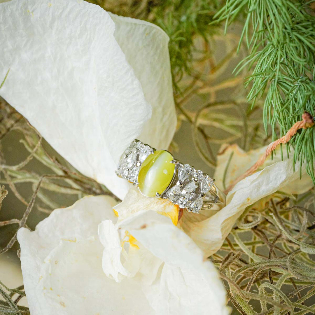 Natural Cat’s Eye Chrysoberyl CabochonDiamond Ring D1.94 d0.67ct PT900