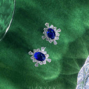 Natural Sri Lanka Royal Blue Sapphire Stud Earrings 1.84ct, Diamond 0.884ct 18K Gold