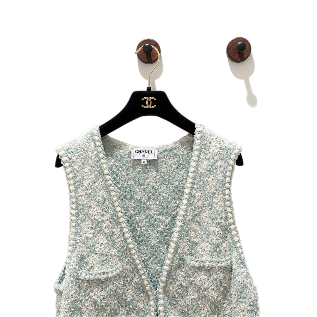 Chanel Light Blue Ecru Vest 23S