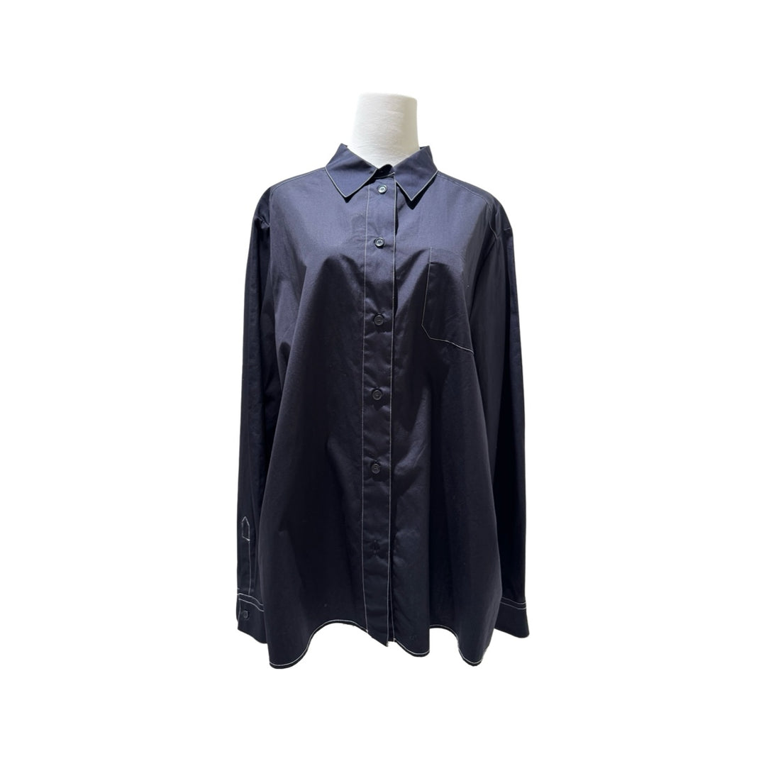 Bottega Veneta Blue Uniform Contrast Stitch Cotton Shirt #52