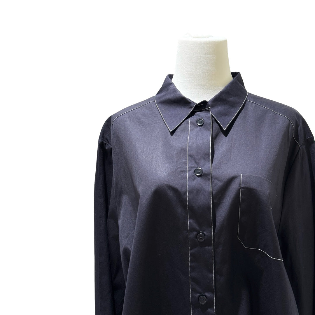 Bottega Veneta Blue Uniform Contrast Stitch Cotton Shirt #52
