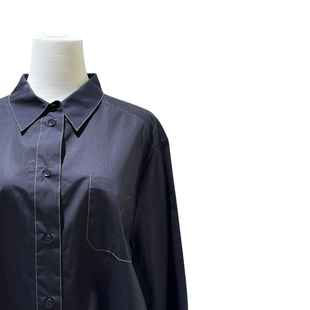 Bottega Veneta Blue Uniform Contrast Stitch Cotton Shirt #52