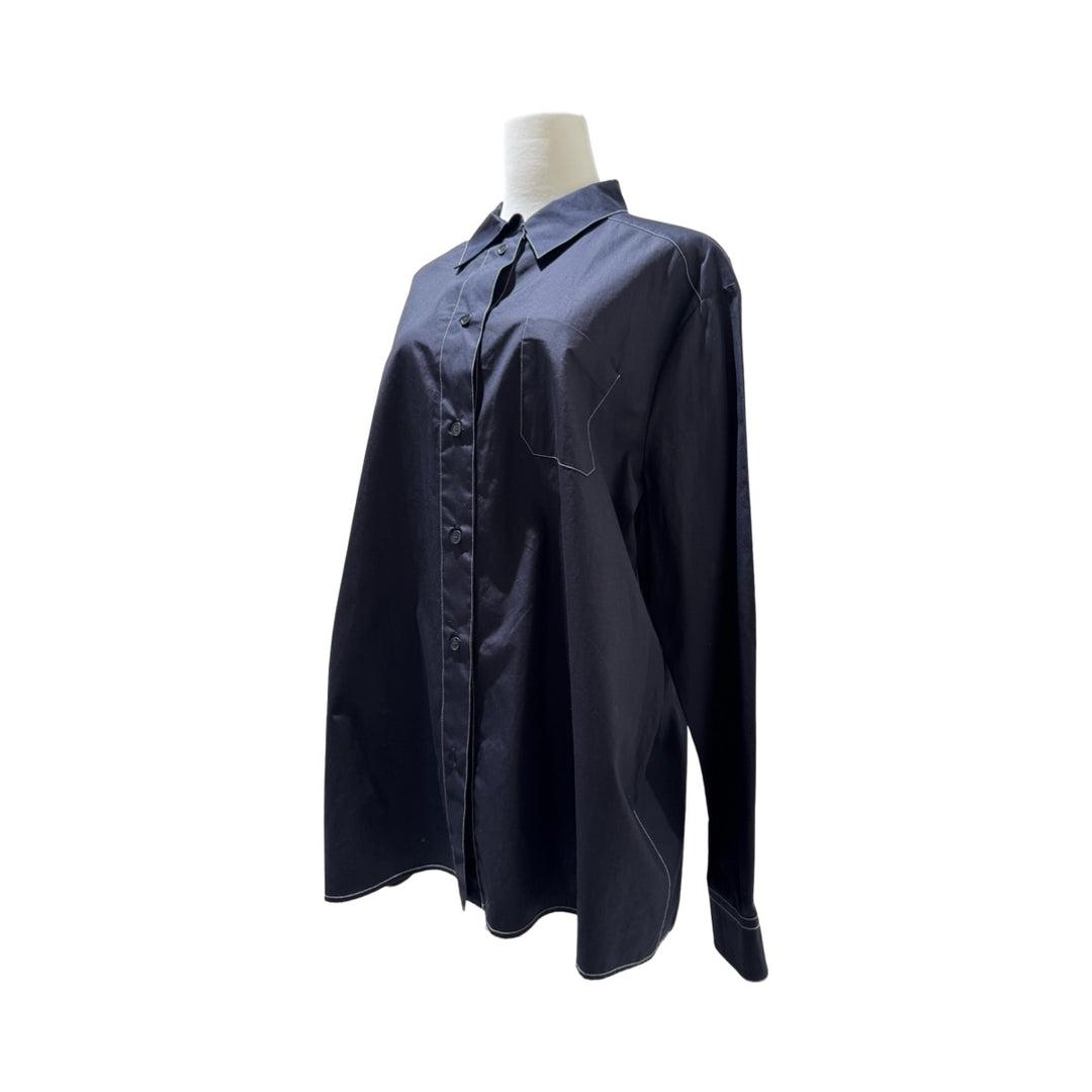 Bottega Veneta Blue Uniform Contrast Stitch Cotton Shirt #52