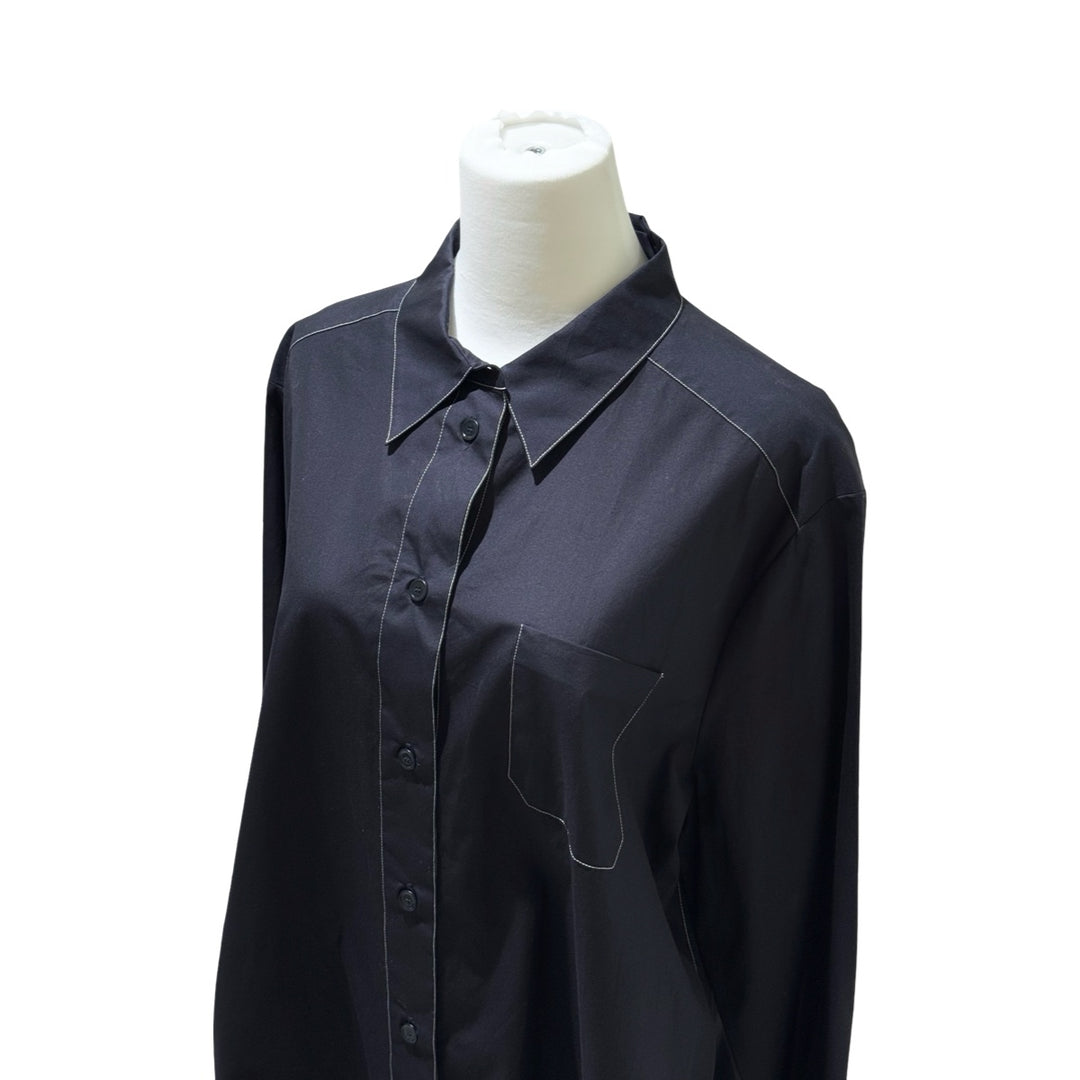Bottega Veneta Blue Uniform Contrast Stitch Cotton Shirt #52