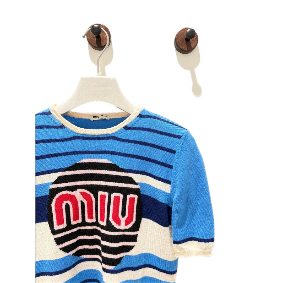 Miumiu Blue Stripped Wool Knit Top Shirt #40