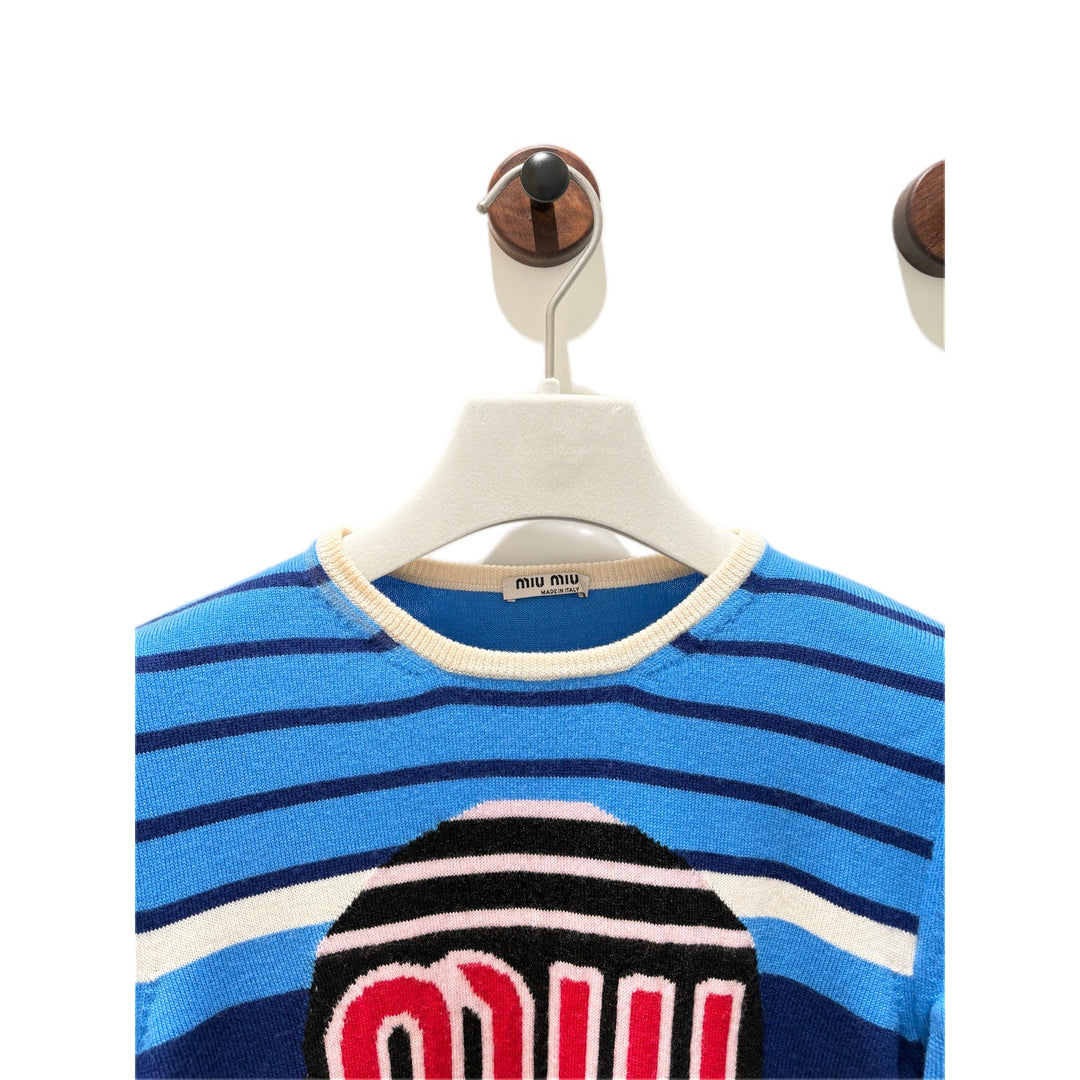 Miumiu Blue Stripped Wool Knit Top Shirt #40