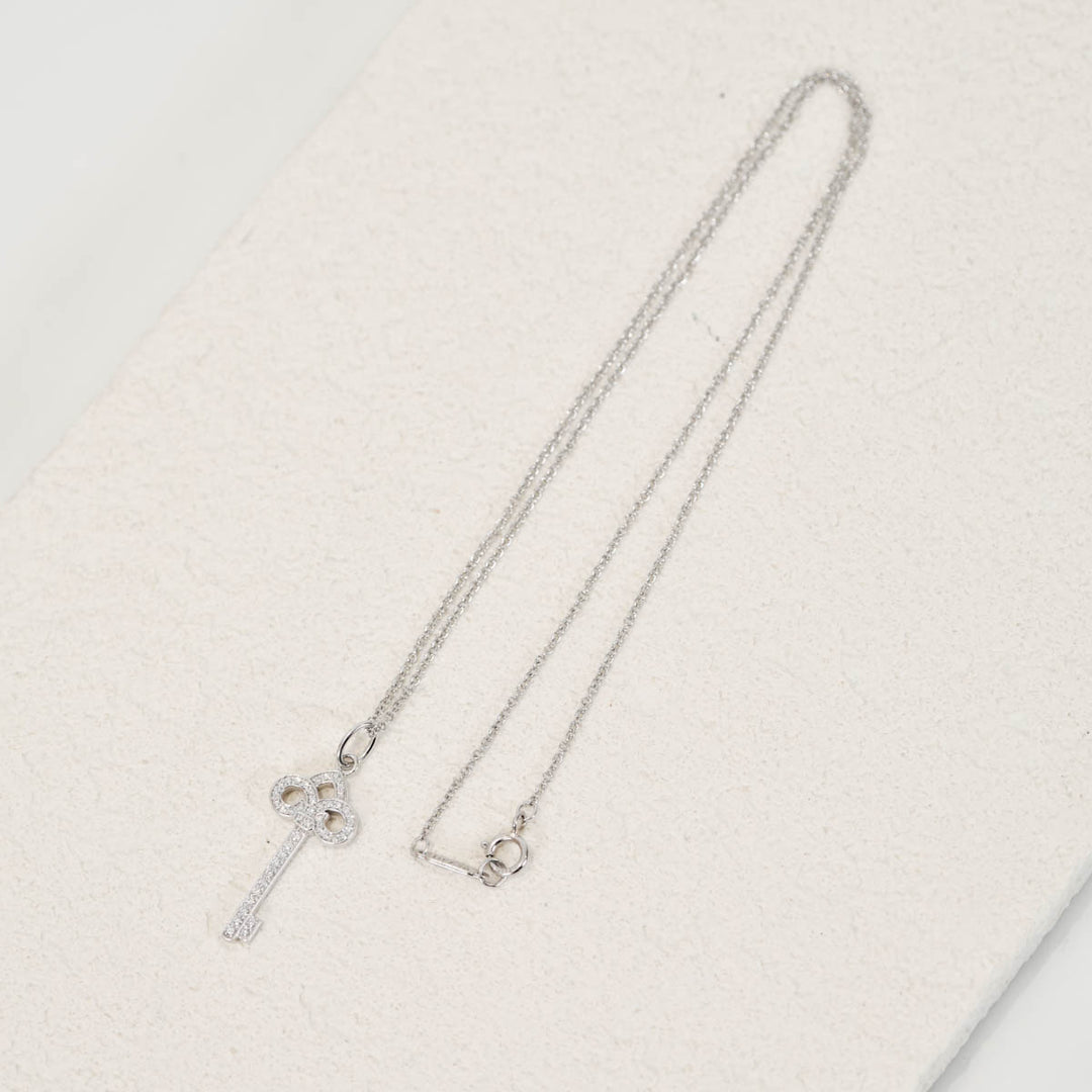 Pre-owned Tiffany Fleurdelis Key Diamonds Pendant With PT 16Inch Chain in White Gold, Platinum - photo 7
