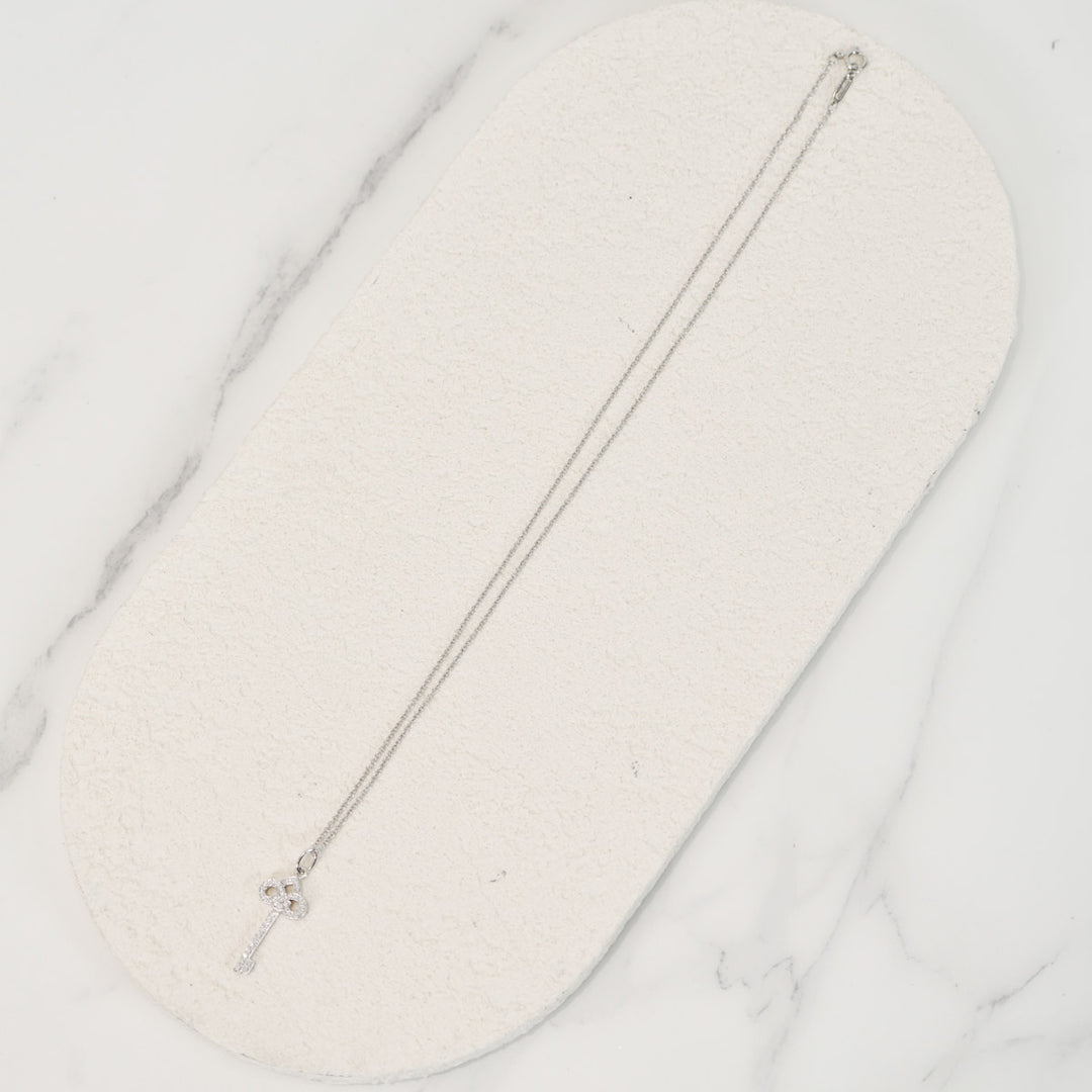 Pre-owned Tiffany Fleurdelis Key Diamonds Pendant With PT 16Inch Chain in White Gold, Platinum - photo 8