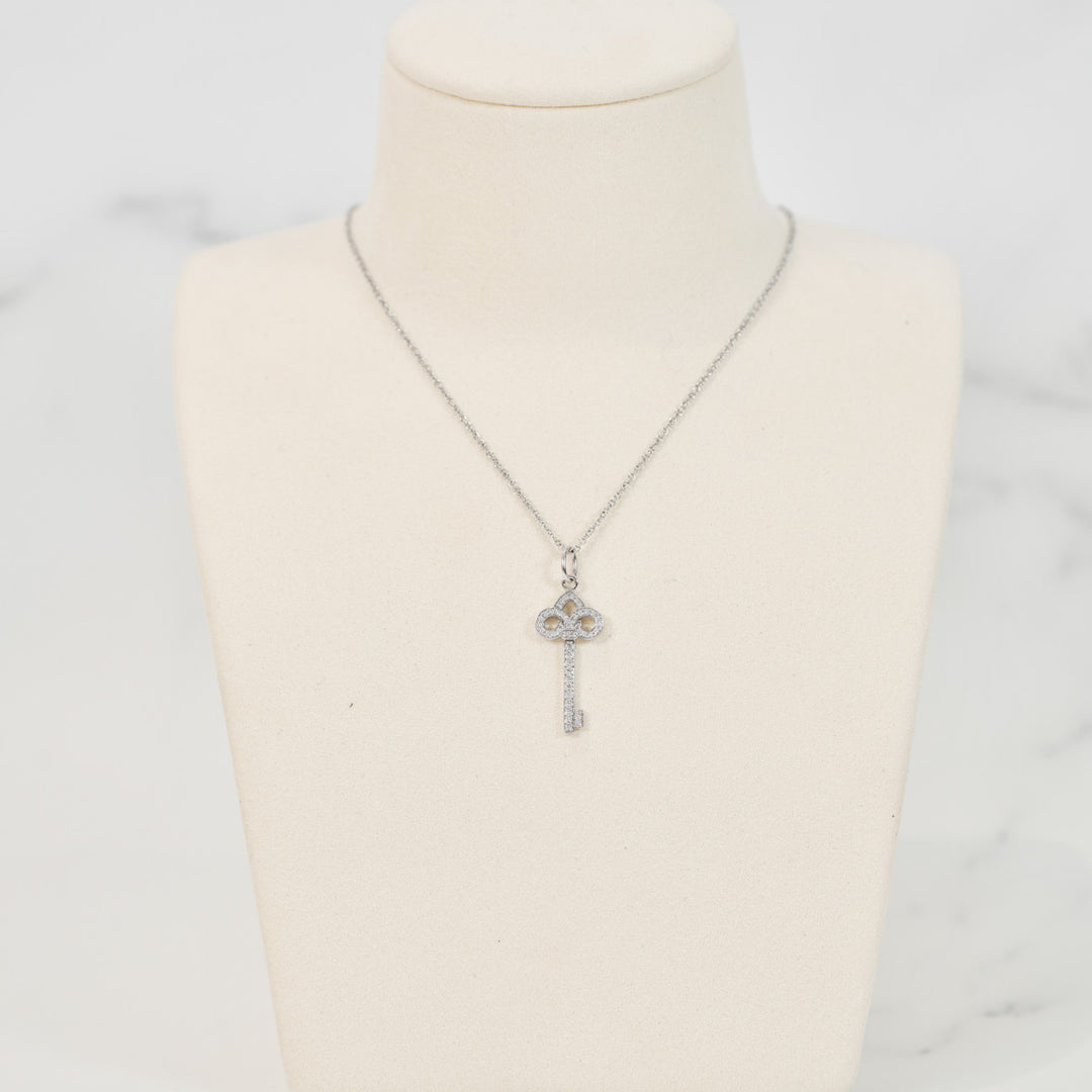 Pre-owned Tiffany Fleurdelis Key Diamonds Pendant With PT 16Inch Chain in White Gold, Platinum - photo 2
