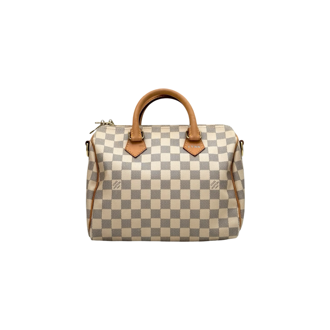 Pre-owned Louis Vuitton Speedy 25cm Bag With Strap in Beige Monogram Canvas