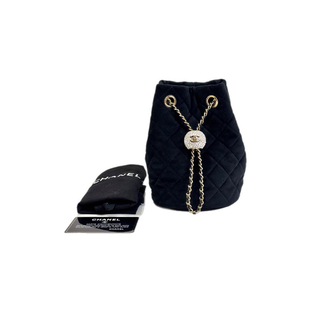 Chanel Bucket Bag Black Velvet with Crystal Crush