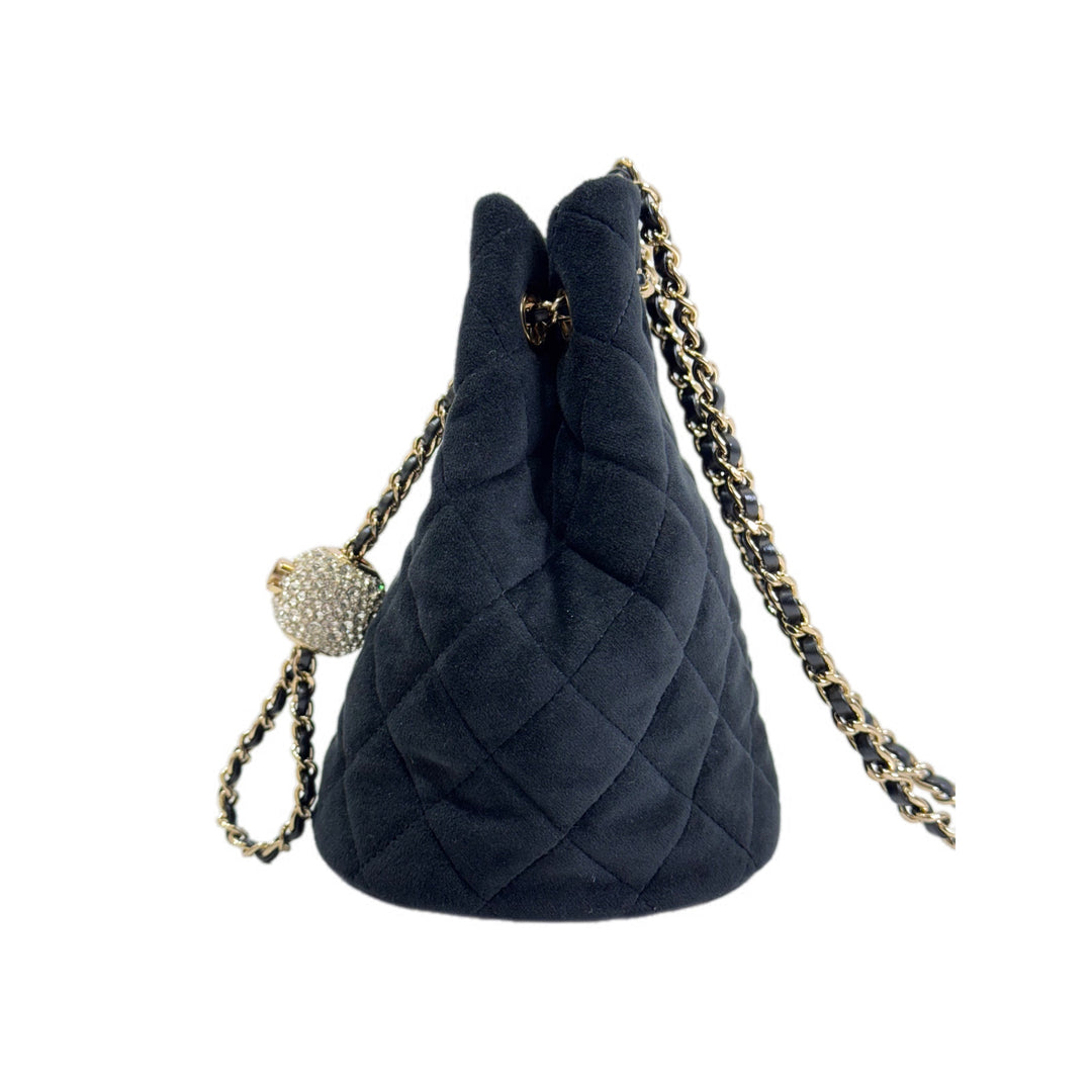 Chanel Bucket Bag Black Velvet with Crystal Crush