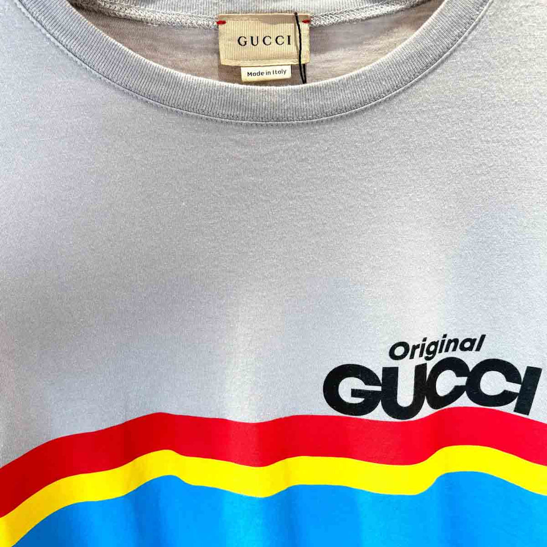 Gucci Kid Cotton Logo Print T Shirt Blue/Grey #12
