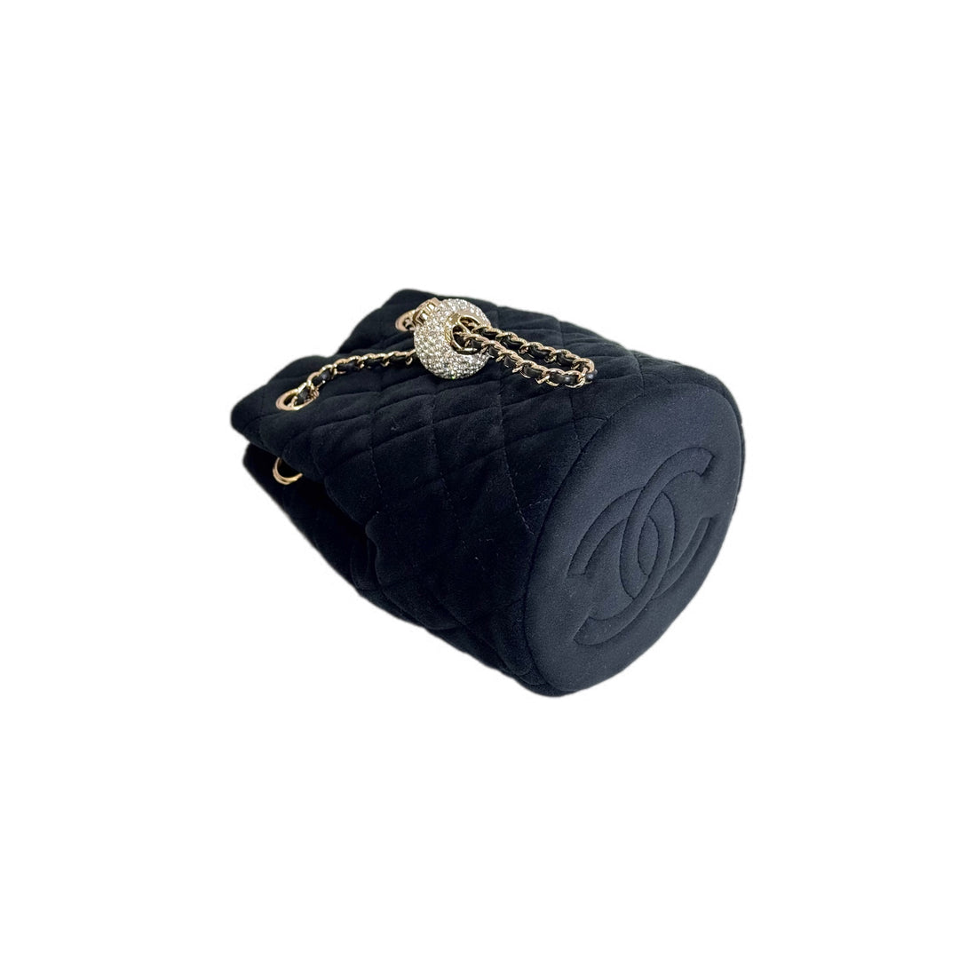 Chanel Bucket Bag Black Velvet with Crystal Crush