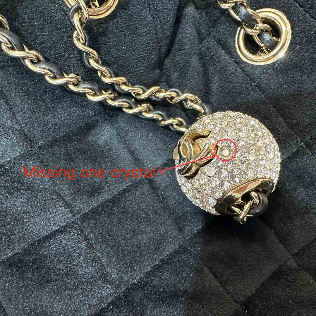 Chanel Bucket Bag Black Velvet with Crystal Crush