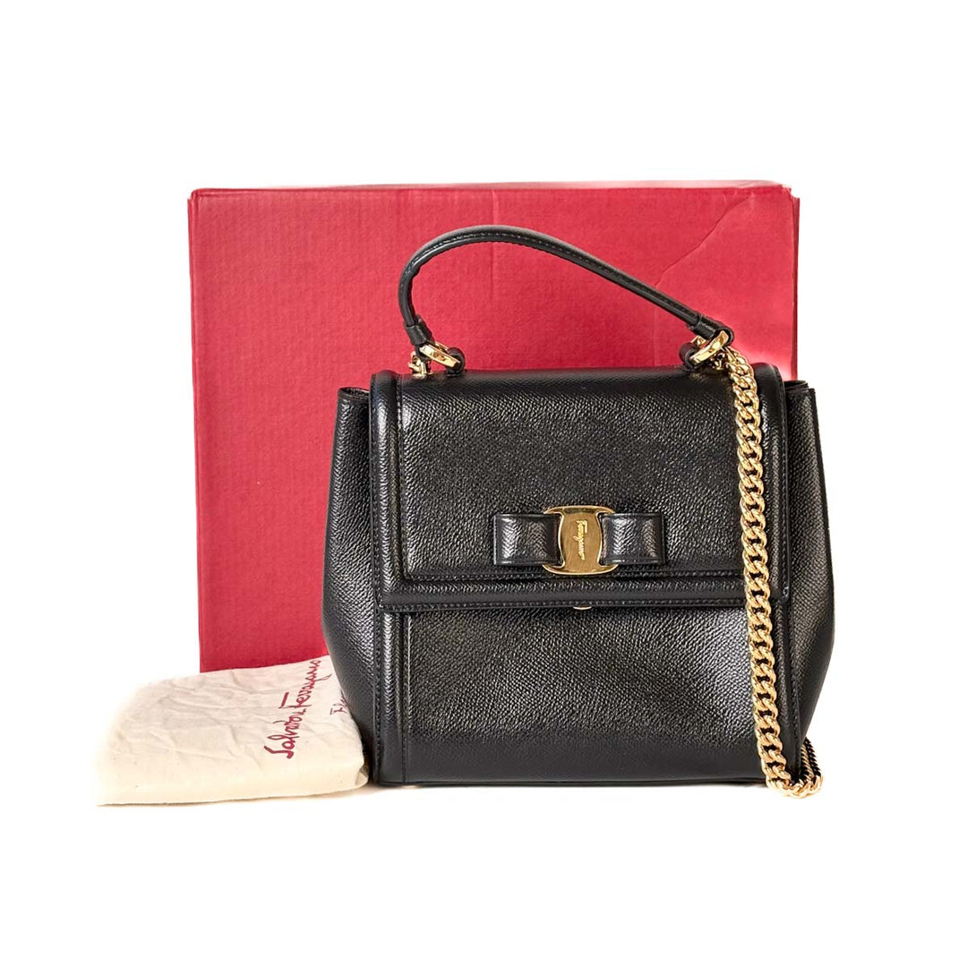 Ferragamo Black Leather Handle Bag