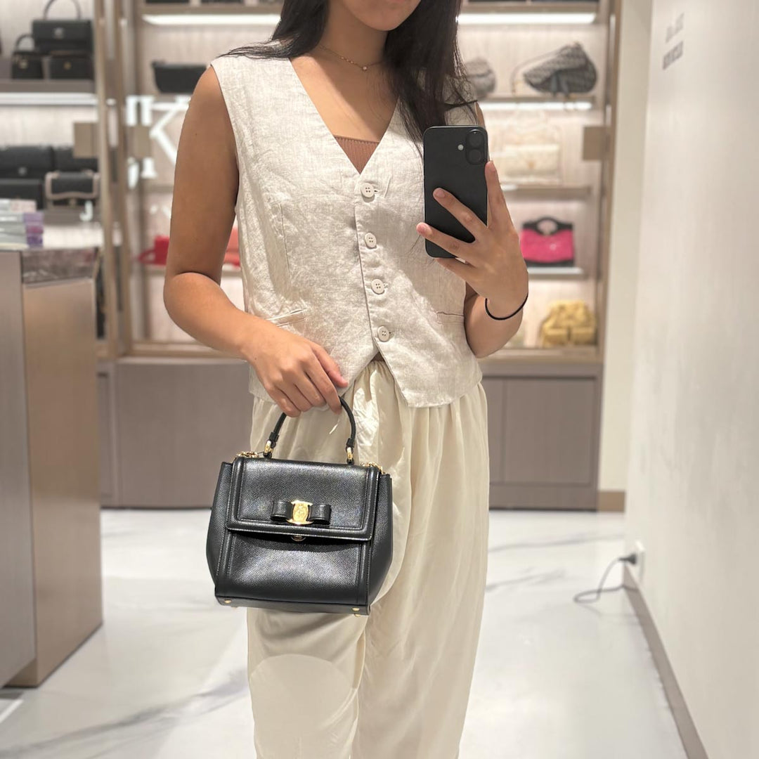 Ferragamo Black Leather Handle Bag