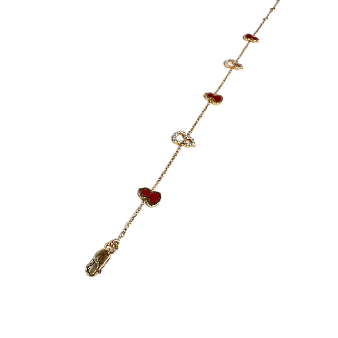 Qeelin Wulu Mini Bracelet in 18K RG Red Enamel with Diamonds