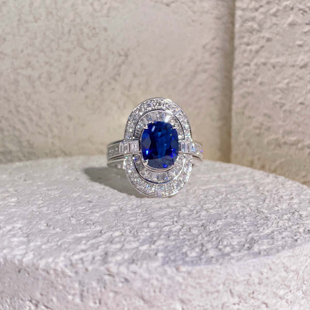 Natural Madagascar Royal Blue Sapphire Ring 4.04ct, Diamond 1.23ct 18K Gold GRS