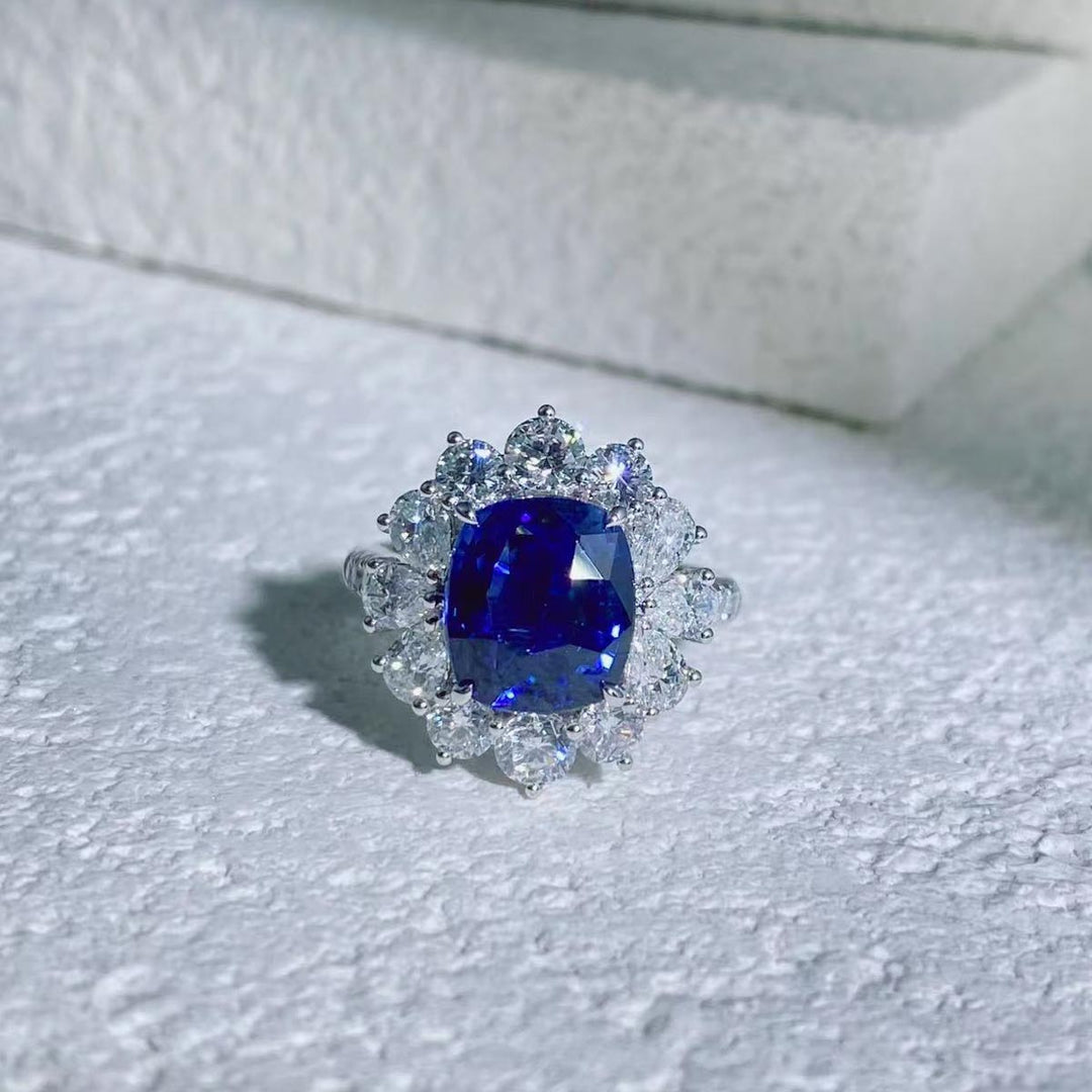 Natural Sri Lanka  Blue Sapphire Ring/Necklace 4.11ct, Diamond 2.11ct 18K Gold AIGS