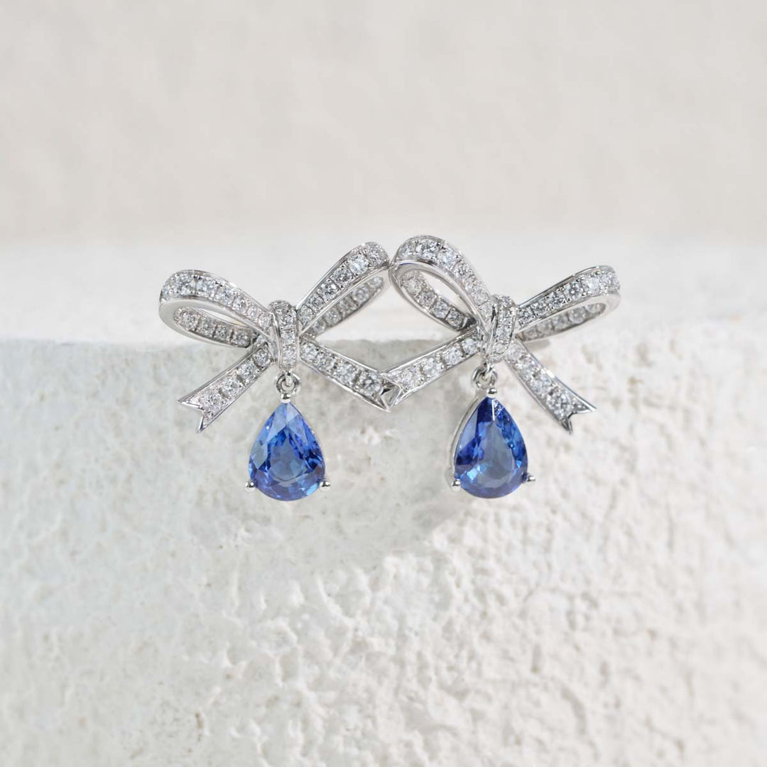 Unheated Natural Sapphire Diamond Drop Earrings D2.02ct d0.681ct. 18K Gold