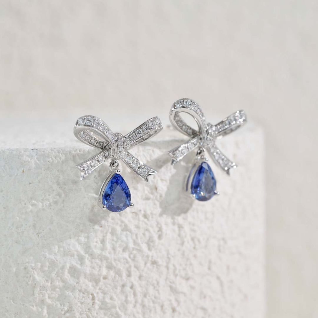 Unheated Natural Sapphire Diamond Drop Earrings D2.02ct d0.681ct. 18K Gold