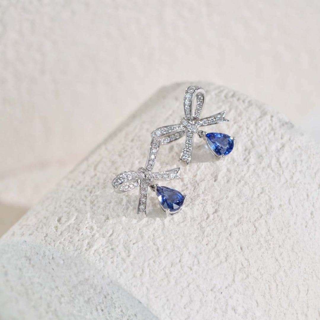 Unheated Natural Sapphire Diamond Drop Earrings D2.02ct d0.681ct. 18K Gold