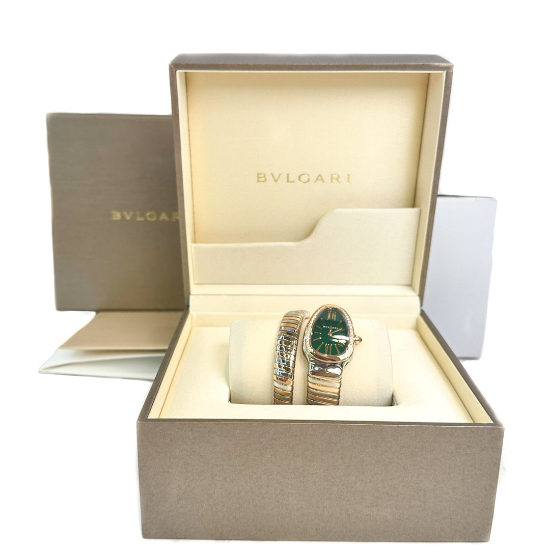 Bvlgari Serpenti Tubogas Diamond Watch 18K Gold/ Steel 35mm Size S