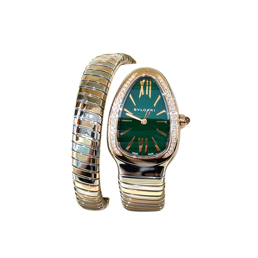 Bvlgari Serpenti Tubogas Diamond Watch 18K Gold/ Steel 35mm Size S