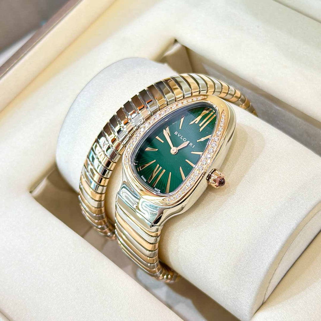 Bvlgari Serpenti Tubogas Diamond Watch 18K Gold/ Steel 35mm Size S