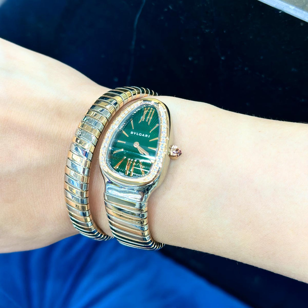 Bvlgari Serpenti Tubogas Diamond Watch 18K Gold/ Steel 35mm Size S