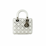 Pre-owned Dior Lady Dior Small Star Studded White Bag in Lambskin