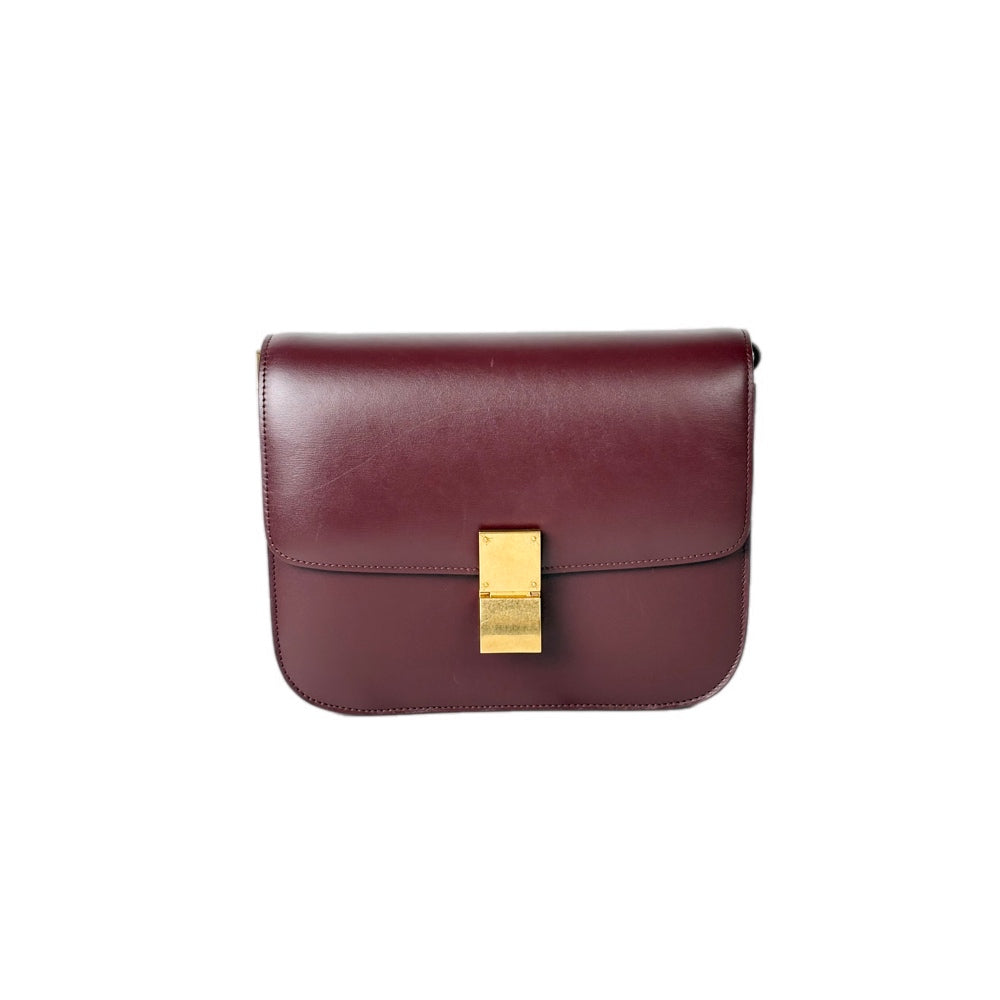 Celine Burgundy Medium Classic Box Bag