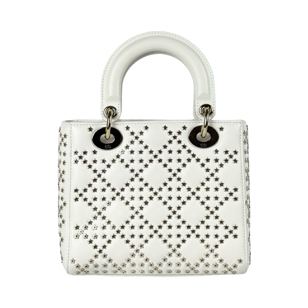 Pre-owned Dior Lady Dior Small Star Studded White Bag in Lambskin - photo 3
