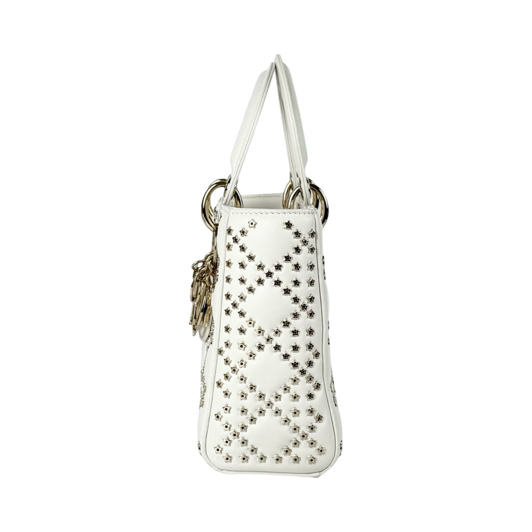 Pre-owned Dior Lady Dior Small Star Studded White Bag in Lambskin - photo 4