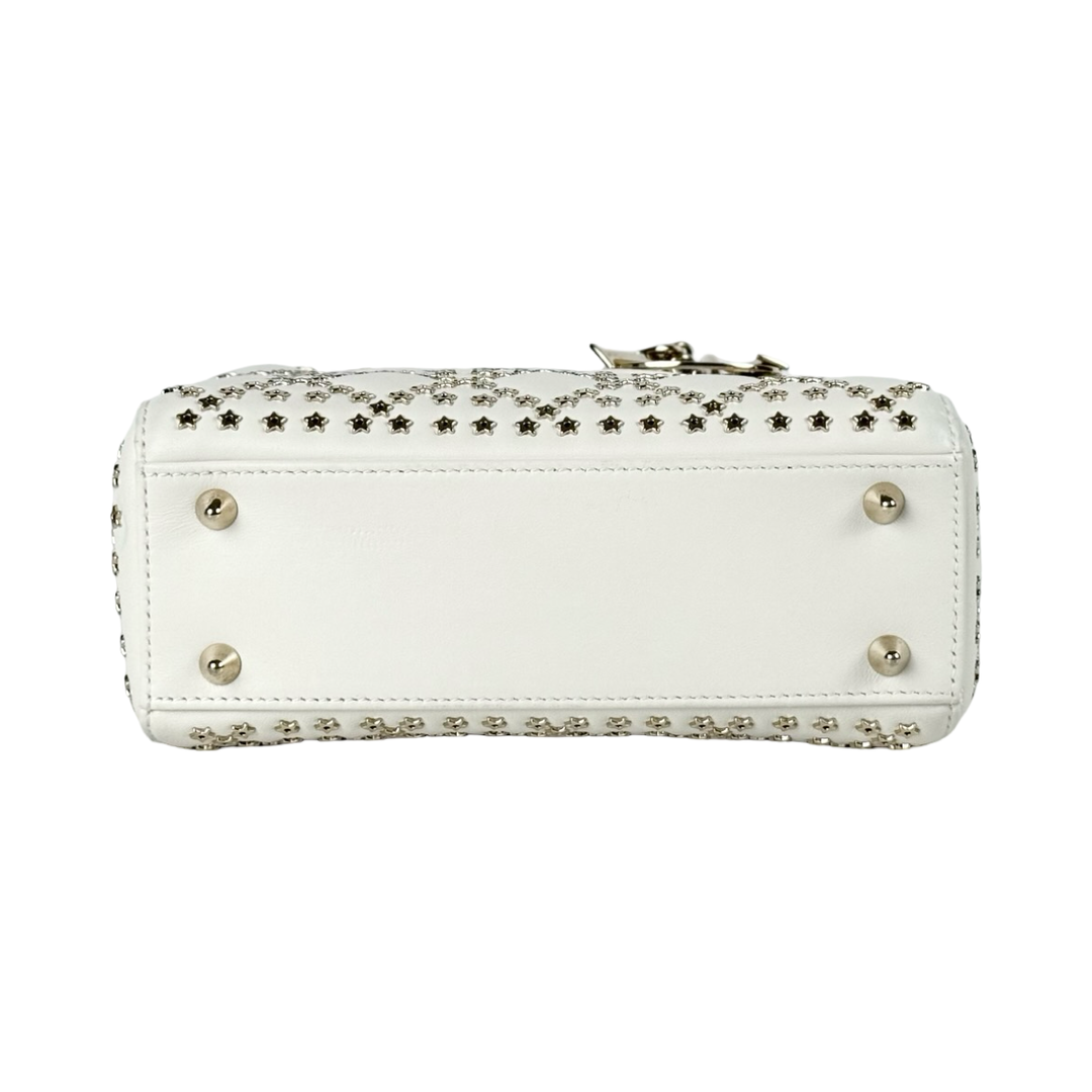 Pre-owned Dior Lady Dior Small Star Studded White Bag in Lambskin - photo 5