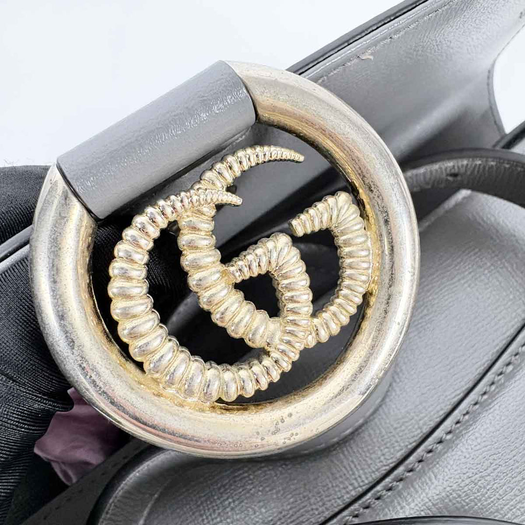 Gucci Grey Leather GG Ring Leather Shoulder Bag