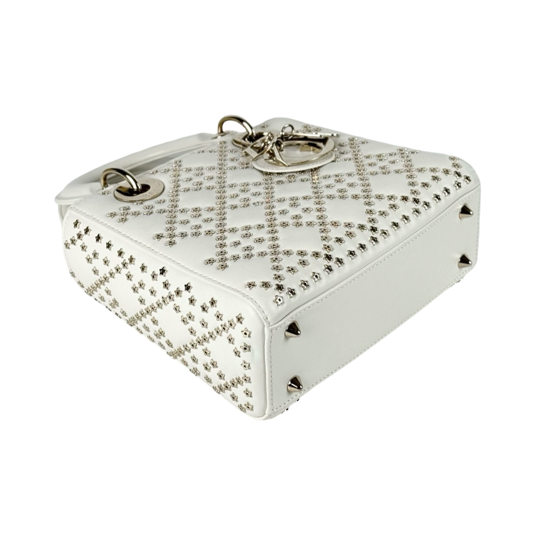 Pre-owned Dior Lady Dior Small Star Studded White Bag in Lambskin - photo 6