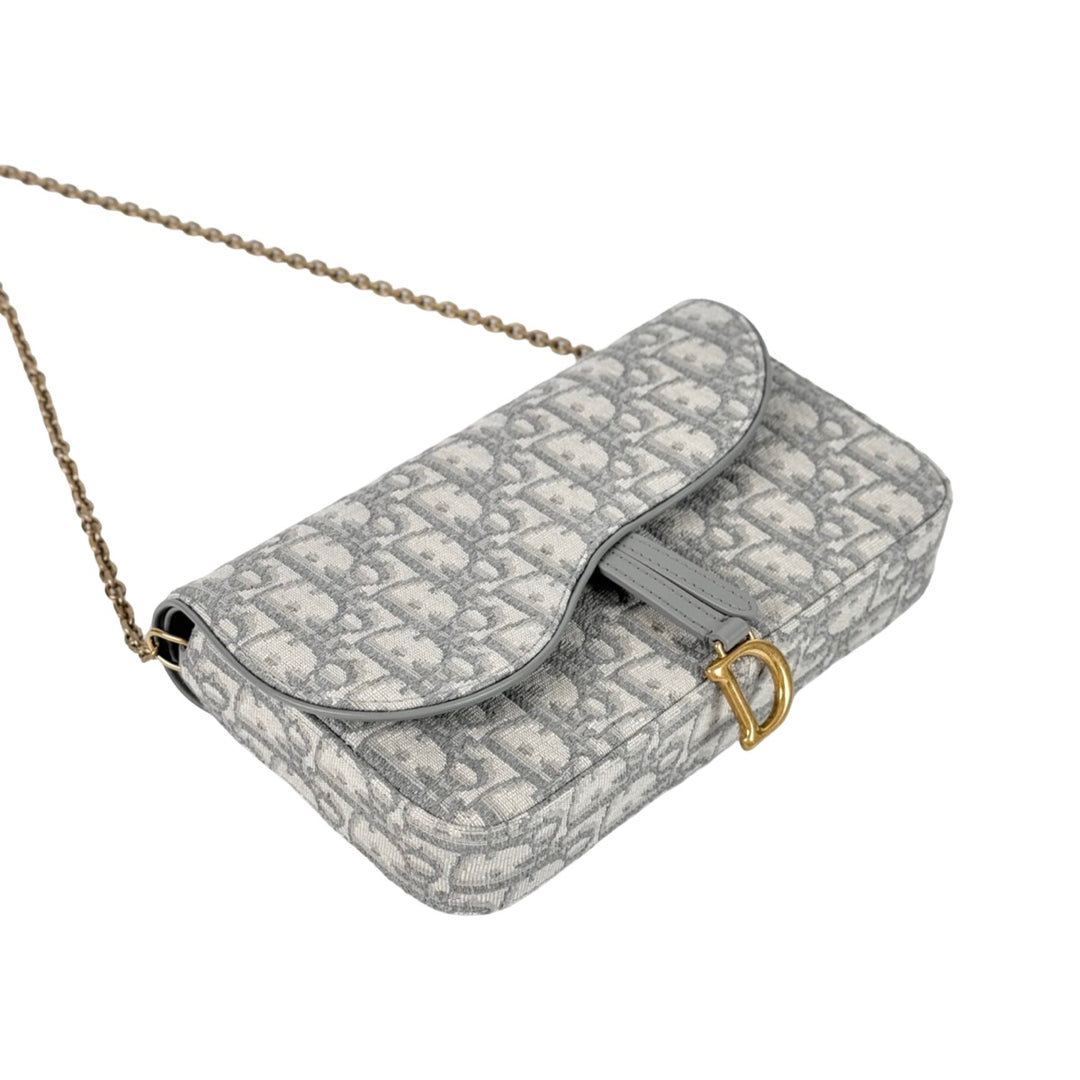Dior Saddle Pouch With Chain Bag Grey Medium