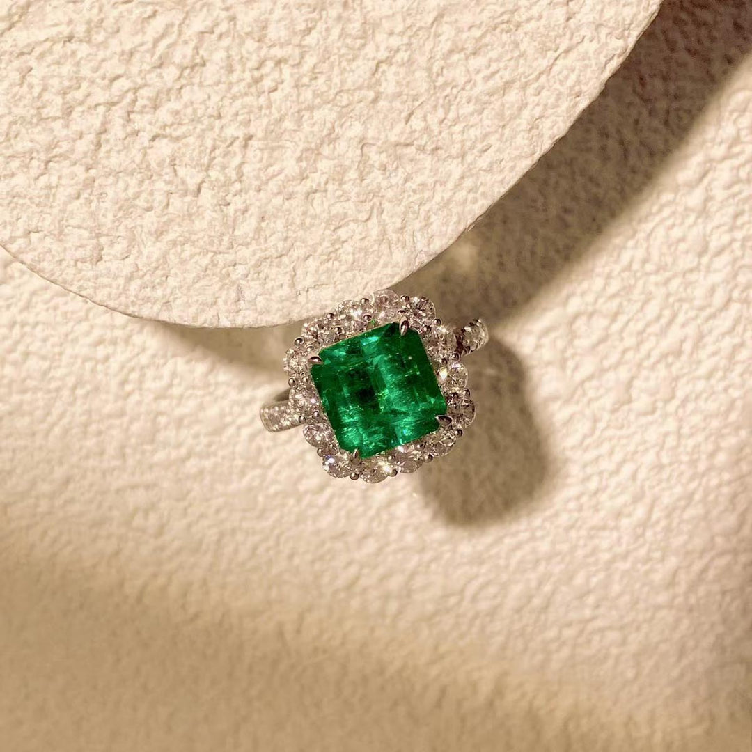 Natural Columbia Emerald Ring D3.22ct d1.24ct. 18K GUILD+GRC Verdant