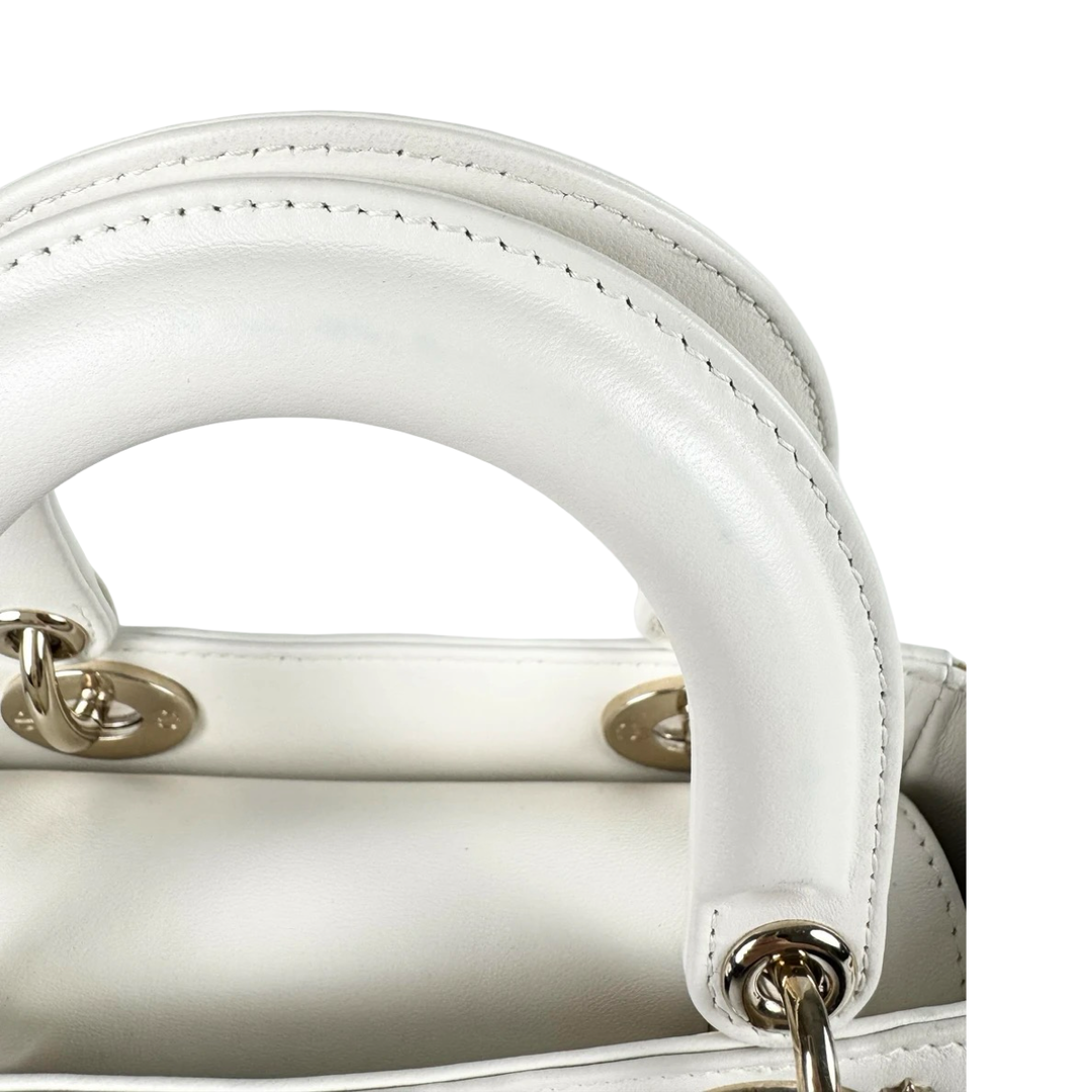Pre-owned Dior Lady Dior Small Star Studded White Bag in Lambskin - photo 9