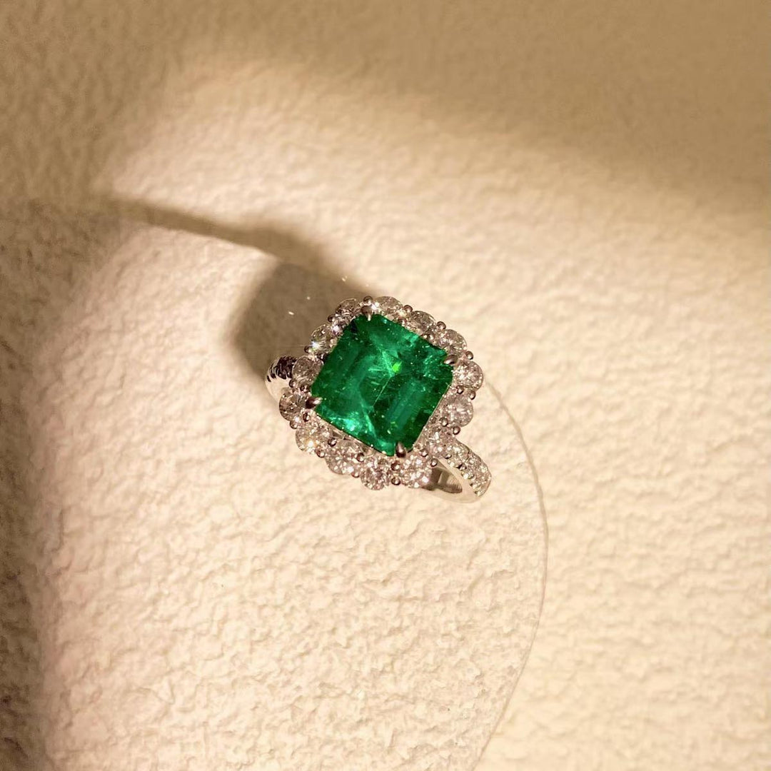 Natural Columbia Emerald Ring D3.22ct d1.24ct. 18K GUILD+GRC Verdant
