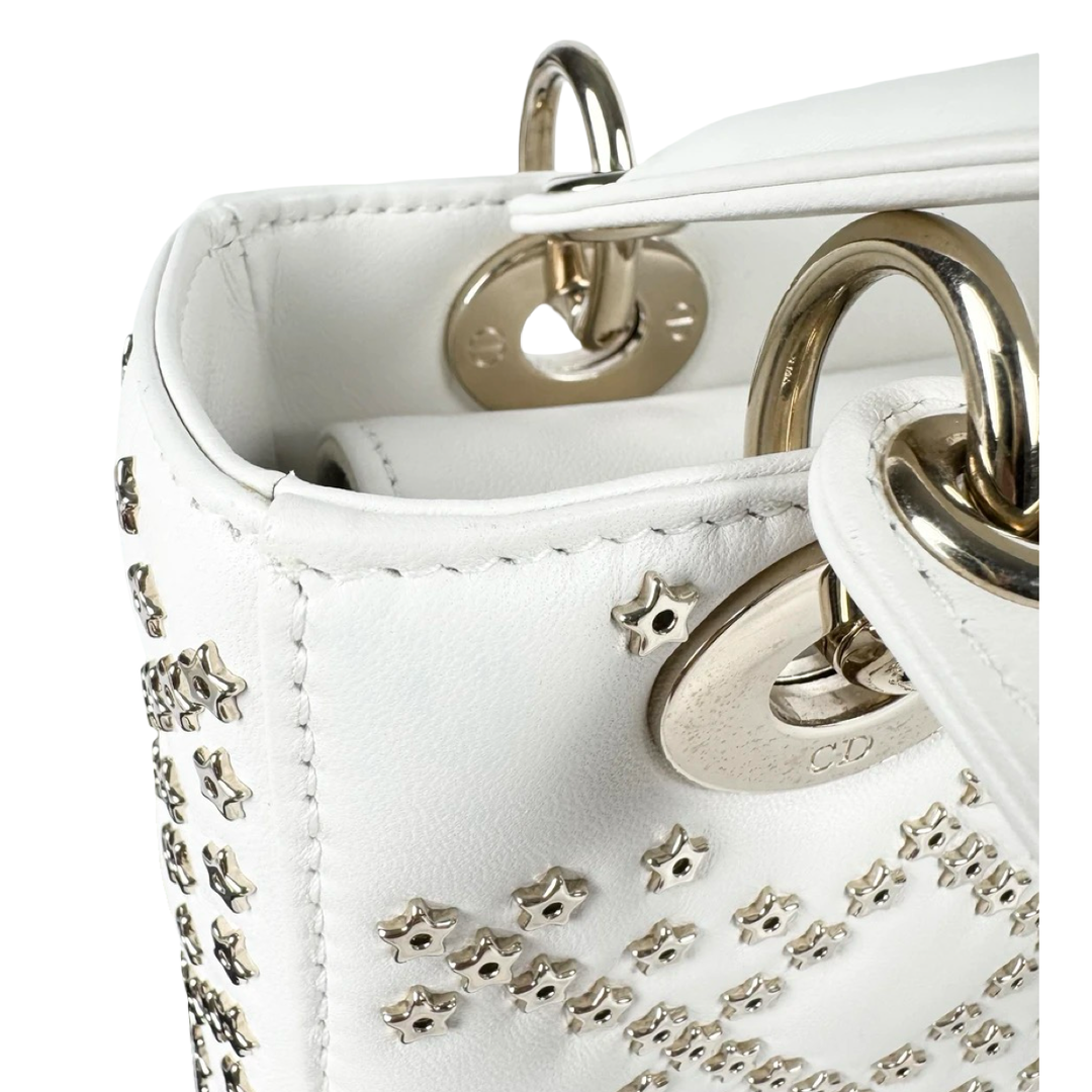 Pre-owned Dior Lady Dior Small Star Studded White Bag in Lambskin - photo 10
