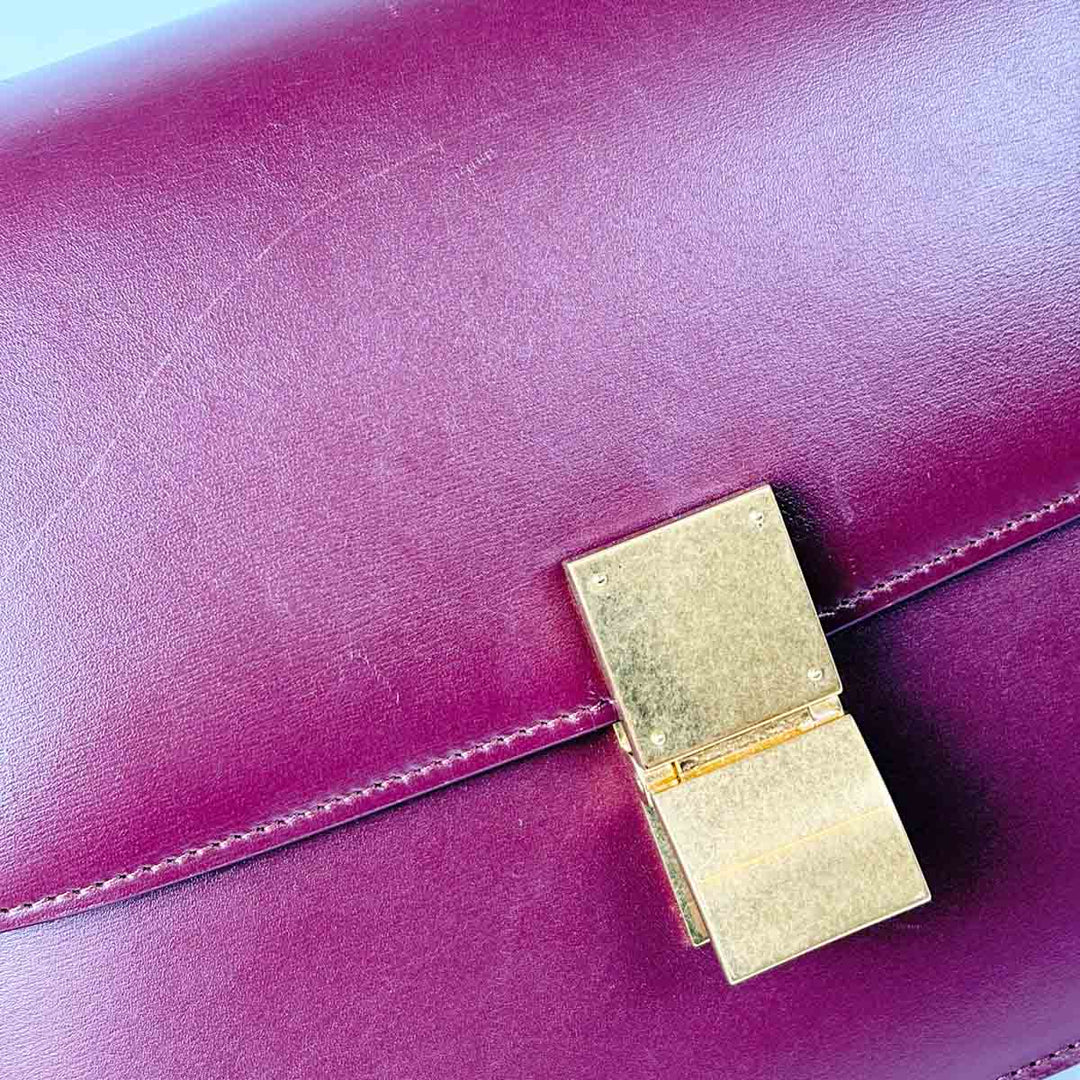Celine Burgundy Medium Classic Box Bag