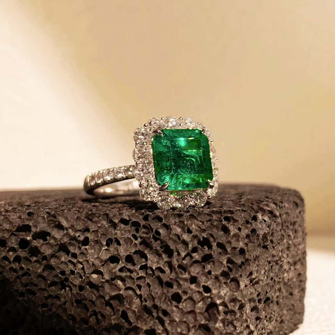 Natural Columbia Emerald Ring D3.22ct d1.24ct. 18K GUILD+GRC Verdant
