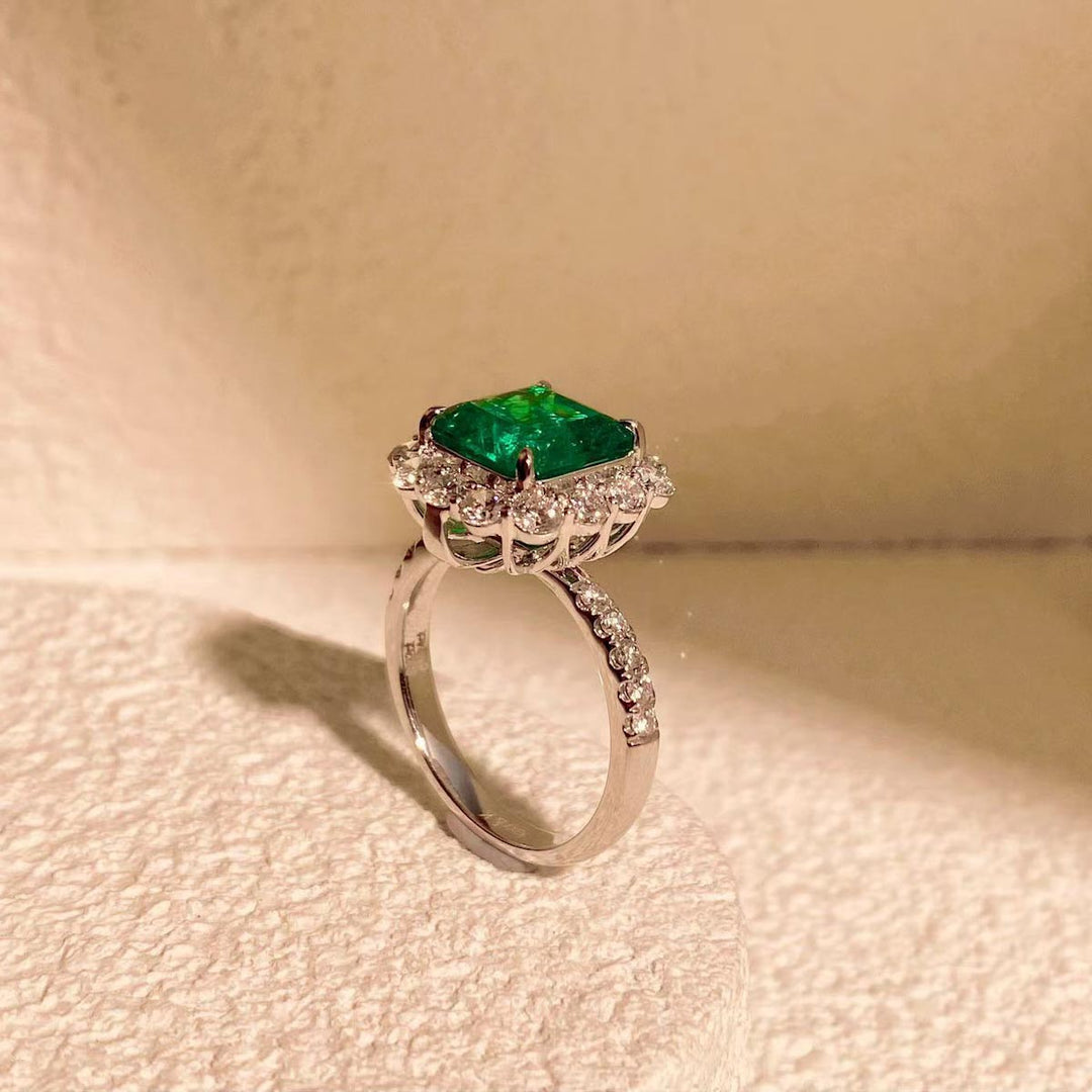 Natural Columbia Emerald Ring D3.22ct d1.24ct. 18K GUILD+GRC Verdant