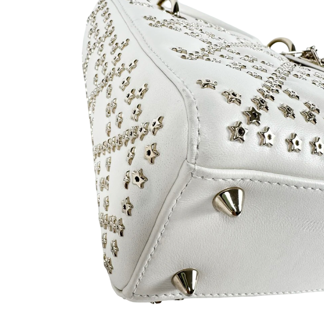 Pre-owned Dior Lady Dior Small Star Studded White Bag in Lambskin - photo 13