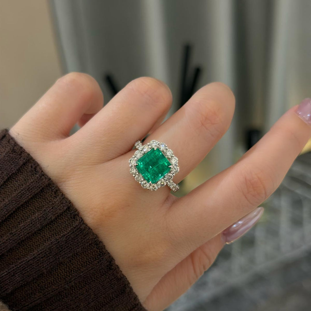 Natural Columbia Emerald Ring D3.22ct d1.24ct. 18K GUILD+GRC Verdant