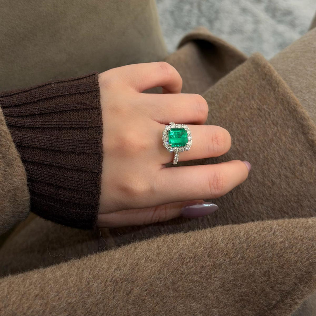 Natural Columbia Emerald Ring D3.22ct d1.24ct. 18K GUILD+GRC Verdant