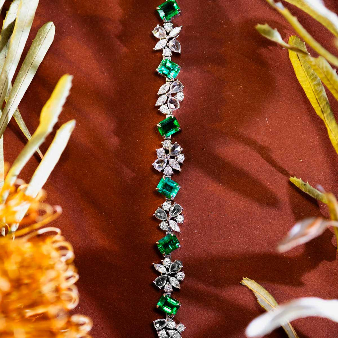 Natural Zambia Emerald Diamond Bracelet D4.73ct d3.515ct 18K Gold